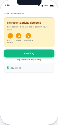 No recent activity detected — amber warning