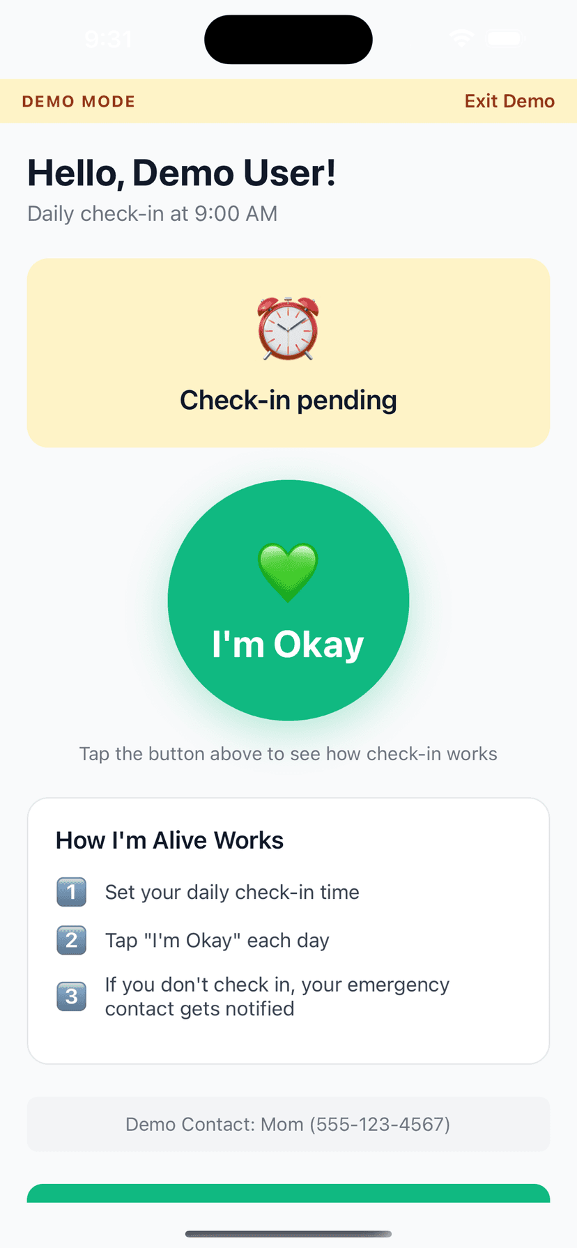Tap 'I'm Okay' Daily